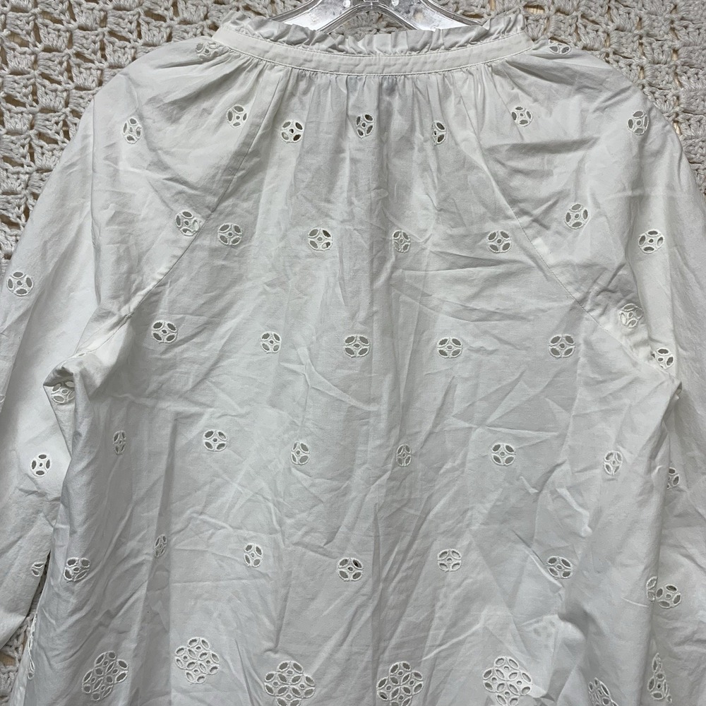 Madewell Eyelet Popover Blouse Top Shirt Women XS White Scalloped Blouse G1542 - Picture 8 of 10